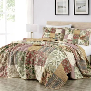 Chezmoi Collection Delaney 3-Piece Floral Patchwork Pre-Washed 100% Cotton Qu... - Picture 1 of 9