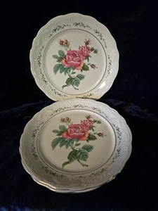 Set Of 3 Vintage Gibson Victorian Rose Dinner Plates Gold Trim China 10" - Picture 1 of 4