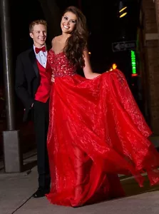 $599 NWOT RED JOVANI PROM/PAGEANT/FORMAL DRESS/GOWN #CB21515 SIZE 00 - Picture 1 of 3