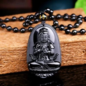 Collier en Obsidienne Noire - Bouddha Concentration - Foto 1 di 1