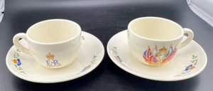 QUEEN ELIZABETH II CORONATION 1953 PAIR OF DEMITASSE CUPS AND SAUCERS - Picture 1 of 3