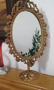 Antique brass italian Gold mirror  free standing - Picture 1 of 8