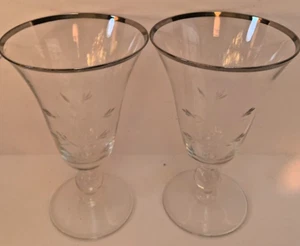 Kristall Reizart Kingsley Wasserkelch Gläser 6 1/8" Silberrand MCM Vintage (2) - Bild 1 von 11