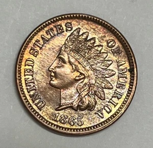 1865 Indian Cent Bronze Uncirculated Details Fancy 5 Better Date - Picture 1 of 3