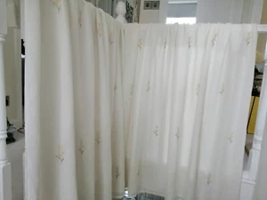 Ivory Lined Voile Gold Embroidered Curtains - L56 x W54 inches - Picture 1 of 5