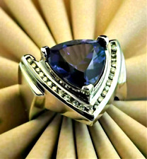 Lab Created Sapphire Bold/Brilliant Men's Engagement Ring 14KWhite Gold Plated