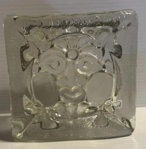 MCM Skruf Sweden Textured Art Glass Crystal Block With Tiki Face 6” - Picture 1 of 7