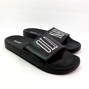 Old Navy Mens Size 8-9 Black Logo Spellout Slip On Casual Slide Sandals