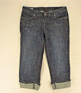 Bisou Bisou Cropped Jeans Women's 8 Blue Dark Wash Cuffed Stretch Low-Rise - Picture 1 of 10
