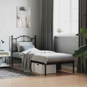 NNEVL Metal Bed Frame with Headboard Black 92x187 cm Single - Picture 1 of 9