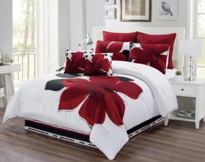 Grand Linen 8 Piece - Burgundy Red, Black, White, Grey Oversize Comforter Set... - Picture 1 of 1