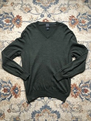 JOS A BANK Traveler Collection 100% Merino Wool V Neck Sweater Large Green Soft Foto 1 de 4