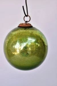 Antica sfera di vetro verde ornamenti tedesca tappo ottone mercurio Natale"F535 - Foto 1 di 8