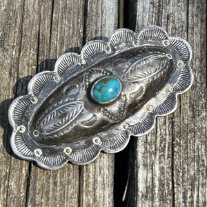 Spilla Navajo timbrata a mano argento sterling turchese vintage vecchio Bd - Foto 1 di 19