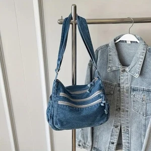 Vintage washed denim crossbody bag-Multi-pocket lightweight casual shoulder bag - Picture 1 of 13