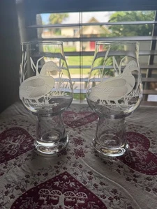 2 Coyle Etched Crystal Craft Beer Glasses Duck Waterfowl Hunting Barware Signed - Picture 1 of 3