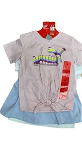 Set attivo 3 pezzi PUMA bambino ragazza taglia 6 rosa viola due magliette skort NUOVO - Foto 1 di 6