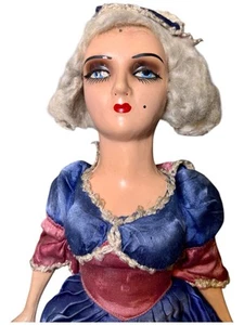 Antica bambola 26" BOUDOIR DOLL faccia dipinta a mano vestito rosso bianco e blu - Foto 1 di 12