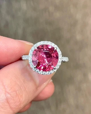 5.30 Ct Round Natural Pink Tourmaline Diamond Wedding Ring Solid 18K White Gold - Image 1 of 4