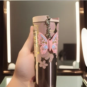 STARBUCKS Cherry Blossom 16oz Tumbler With Butterfly Charm NWT 2025 Spring - Picture 1 of 6