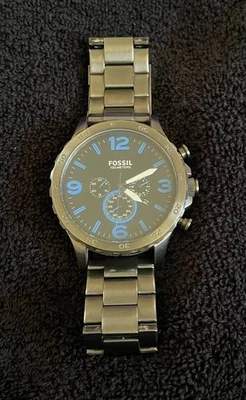 Reloj cronógrafo para hombre Fossil Nate (JR-1478) esfera negra/azul acero inoxidable Foto 1 de 4
