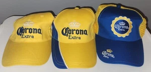 Corona Hat Cap Strap Back Yellow Blue Embroidered Logo One Size Adjust LOT OF 3 - Picture 1 of 10