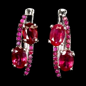 925 Sterling Silver Earrings Oval Ruby 6x4mm Ruby Diamond Cut Gemstone Jewelry - Picture 1 of 14
