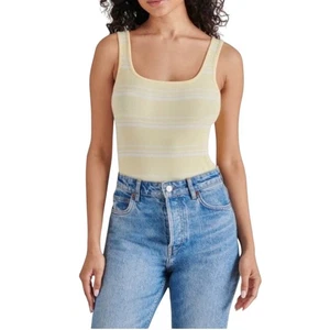 Steve Madden Ribbed Stripe Sweater Bodysuit Vanilla Yellow Medium NWT - Bild 1 von 9