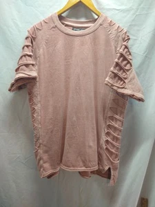 Rebel Minds Mens Longline Thrashed Shirt Medium Pink short sleeve distressed - Picture 1 of 10