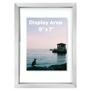 , 5X7 Floating Frame, Silver Aluminum Picture Frame, Clear Glass Displays Any... - Foto 1 di 9