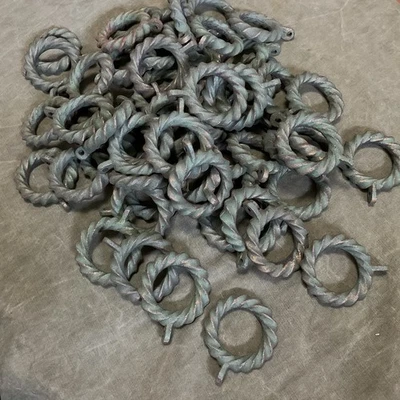59 Vintage Green Patinated Gold Twisted Wrought Iron Curtain Rings with eyes - Image 1 of 3