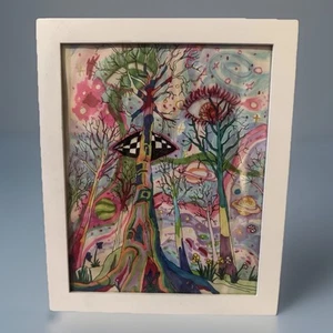 Original Psychedelic Art Watercolor Painting Framed Surreal Abstract 8x10 - Picture 1 of 4