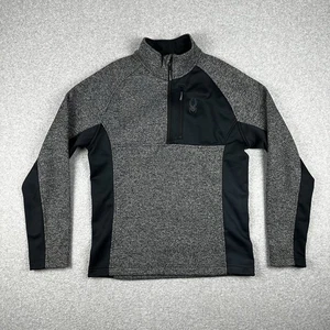Spyder Men's 1/4 Zip Pullover Jumper Sweater Size M Grey Fleece Lined Zip Pocket - Picture 1 of 14