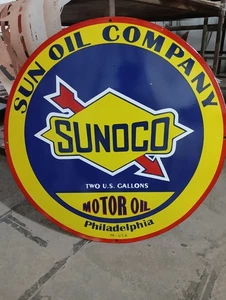 Sunoco motor oil Rare Porcelain Enamal Heavy Metal 30  inches Double  Side - Picture 1 of 2