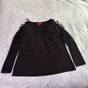 Jennifer Lopez Solid Black Cold Shoulder V-Neck Long Sleeve Shirt Women's XL - Picture 1 of 8
