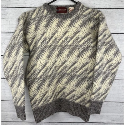 Bachrach Shetland 羊毛毛衣奶油色灰色图案圆领套衫,尺寸 M — 第 1/3 张图片