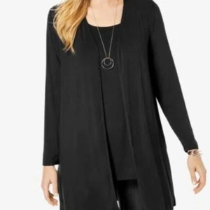 Cardigan aperto nero AVENUE taglia 14 16 strati maglione ufficio classico shacket - Foto 1 di 7