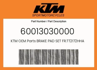 KTM Genuine Brake Pad Set Fr.Tt2172Hha '03 - 60013030000 - Image 1 of 4
