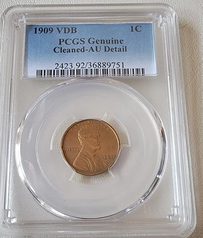 1909 VDB 1c PCGS Genuine Cleaned AU Detail US Coin Cover