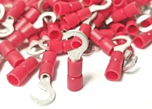 100PK Hook Ring Terminal, 22-18 RED Vinyl Insulated #8 Hook - Picture 1 of 1