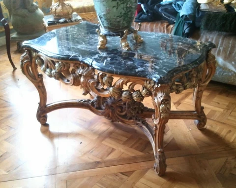 Louis XV Table , 19th Century , Grand & Sculpted w rare Saint Laurent Marble Top Cover