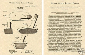 PATENTE DE EE. UU. de 1er GOLF PUTTER 1902 Impresión Artística ¡¡¡¡LISTO PARA ENMARCAR!!!! Caballero madera hierro - Imagen 1 de 1
