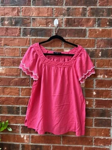 Top Lane Bryant para mujer 14 rosa bordado manga aleteada fuera del hombro - Imagen 1 de 8