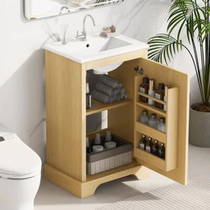 20" Bathroom Vanity with Ceramic Sink, Freestanding Vanity Cabinet, Door Shelf - Picture 1 of 13