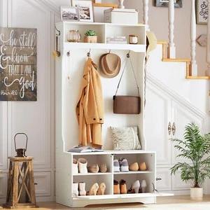 HOOBRO Coat Rack Shoe Bench Set Shoe Rack Hall Tree Coat Hanging Organizer - Picture 1 of 9