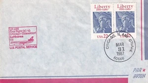 USA 1987 FIRST FLIGHT COVER FROM CHICAGO TO DUSSELDORF SWITZERLAND LH 435 - Picture 1 of 2