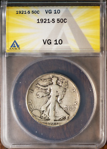 1921-S 50c Silver Walking Liberty Half-dollar VG-10 ANACS # 7433080 + Bonus