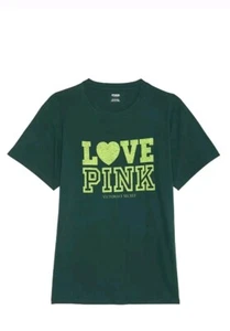 Victoria's Secret PINK Campus Cotton Tee Forest Green MEDIUM Limited Edition! - Picture 1 of 3
