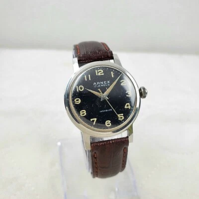 RARO RELOJ MECÁNICO DE CUERDA MANUAL ARNEX INCABLOC DE COLECCIÓN CAMPO MILITAR PARA HOMBRES  Foto 1 de 4