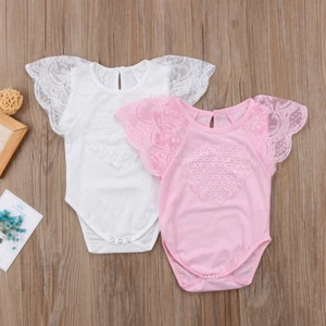 Infant Girls Heart Romper One Piece Bodysuit Lace Flutter Sleeves Size 12-18 Mth - Imagen 1 de 12